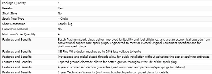 4 X Spark Plugs Bosch Platinum 适用于 1996 - 2000 PLYMOUTH BREEZE L4-2.0L — 第 4/4 张图片