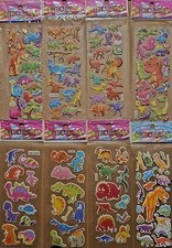 Dinosaurs six sheets vibrant colorful high detail 3D stickers