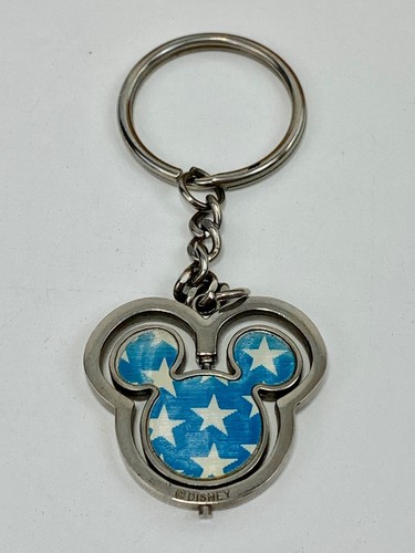 Vintage Disneyland Mickey Mouse Patriotic Blue Stars Lenticular Spinner Keychain - 第 1/2 張圖片