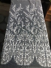 Ivory Bridal Floral Embroidery Fabric Sewn on Tulle - with 3D Sequins 32" x 52"