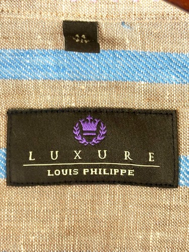 Luxure Louise Philippe 100% Linen Slim Fit Striped Long Sleeve Shirt, Men's L - Picture 4 of 12