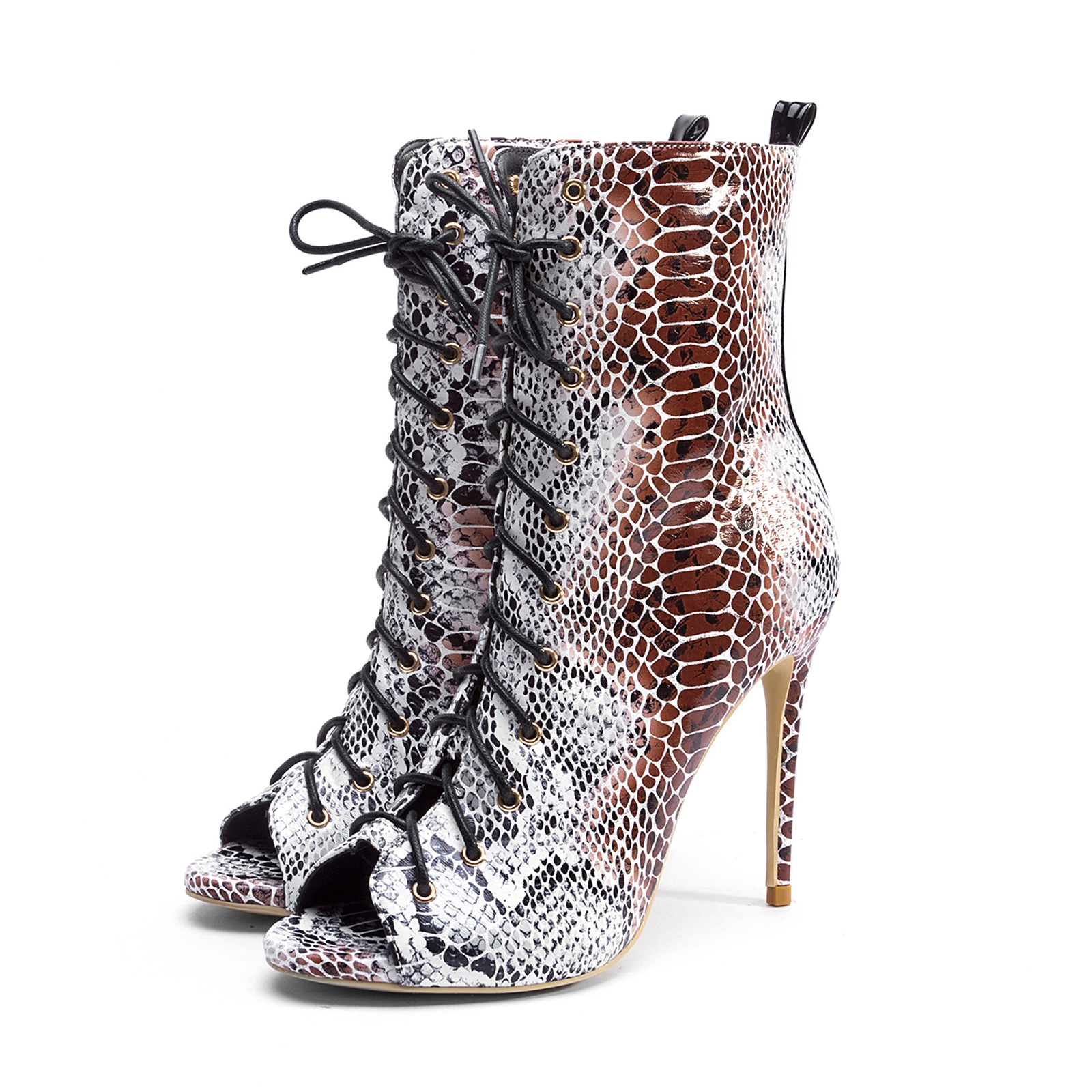 Nachtclub Ankle Stiefel Damen Sandaleetten Stilettoabsatz Peeptoe Schlangenleder Nachtclub Ankle Stiefel Damen Sandaleetten Stilettoabsatz Peeptoe Schlangenleder