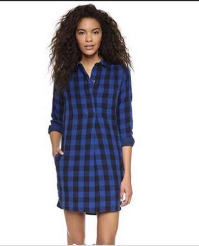 Madewell Jane Flannel Shirt Dress Blue 