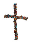 HandMade Wall Art Cross 11" Wire Wrapped Multicolor Beads Religious Christian