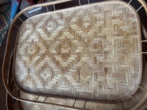 VINTAGE BAMBOO WICKER RATTAN RECTANGULAR SERVING LAP TRAY Dresser Display - Picture 3 of 10