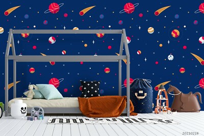 3D Planet Star Fire Blue Self-adhesive Removable Wallpaper Murals Wall 709