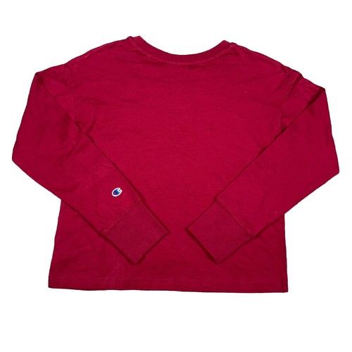 Champion Script Long Sleeve Boxy T-Shirt Cranberry Tart CLG120 Girls' Youth NEW - Picture 2 of 4