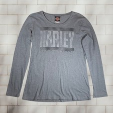 Harley Davidson Bahamas Gray Long Sleeve Tee Shirt Womens L Motorcycle USA Made