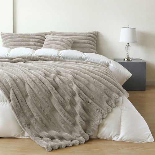 Manta Acanalada Tiro Reversible 6cm Cordón Rayas Sofá Cama Cálido Pesado Esponjoso Grande - Imagen 18 de 21
