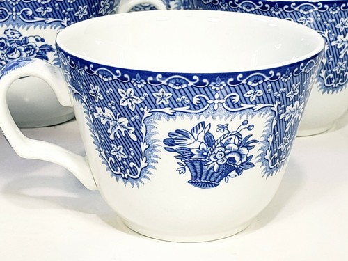 Spode Blue & White Festival Tea Cups Lot Of 9 Turkey Floral Pattern - Picture 5 of 12