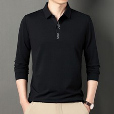 Men's Winter Business Men's Warm Long Sleeve Simple Pure Color Polo Shirt