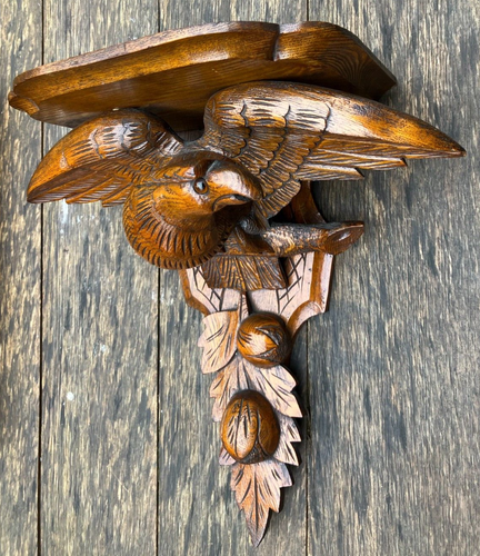 LARGE CARVED BLACK FOREST GLASS EYE EAGLE COUNTRY HOUSE WALL BRACKET SHELF - Picture 8 of 23
