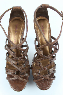 Escarpins Sandales San Marina à Plateau, Talon 12 Cm, Cuir Python Marron - Taille 39 - Occasion TBE