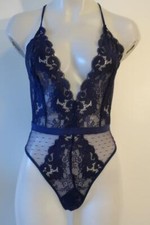 NWT Womens In Bloom By Jonquil Navy Blue Lace Strappy Thong Teddy S  