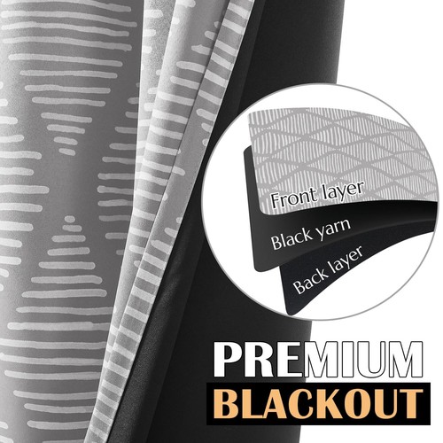 100% Blackout Curtains Striped Print Window Curtains Thermal Panels Set - Picture 14 of 42