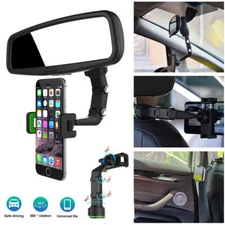 Multifunction 360°Rotation Phone Holder Car Rearview Mirror Sun Visor Mount Clip