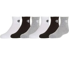 Champion Youth Quarter Socks 10-Pair Pack in Black, Grey, and White Sizes 5Y-7Y
