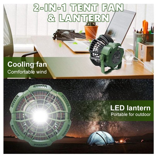 Portable Camping Fan for Tent with Light LED Rechargeable Hanging Lamp Lantern - Picture 2 of 10