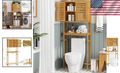 Tall Space-Saving Bamboo Cabinet - Ideal Over Toilet Storage for Small Bathrooms - Picture 2 of 11