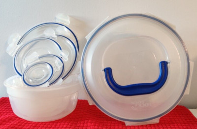6 Lock & Lock Storage Containers Round Nestable Snap on Lids Blue ...