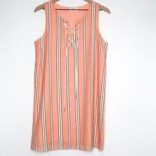 Everly Womens Shift Dress Medium Peach Black Stripe Vacation Resort Nautical