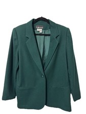 Vintage 90s Womens Sag Harbor Forest Green Blazer Size 12 100 Wool