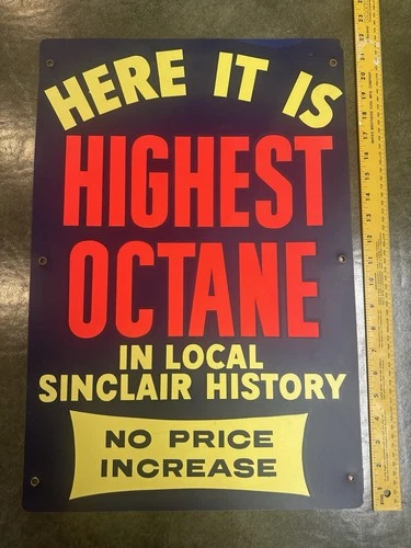 Rare Vintage Sinclair Plastic Poster / Sign Highest Octane Gas Oil W/directions!