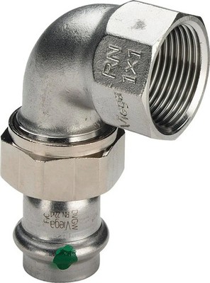 Viega Sanpress Inox-Übergangsverschraubung 90 Grad, d 42mm, Rp 11/2 Messing vern
