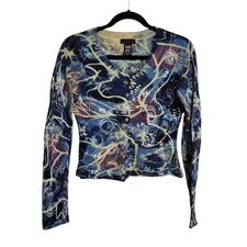 Vintage Custco Barcelona Cardigan Sweater L Y2K Angora Wool Embroidered Fairy