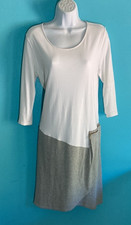 White Gray Print Cotton Shift Sheath Dress Knee Length Pockets Pockets Size 2 M