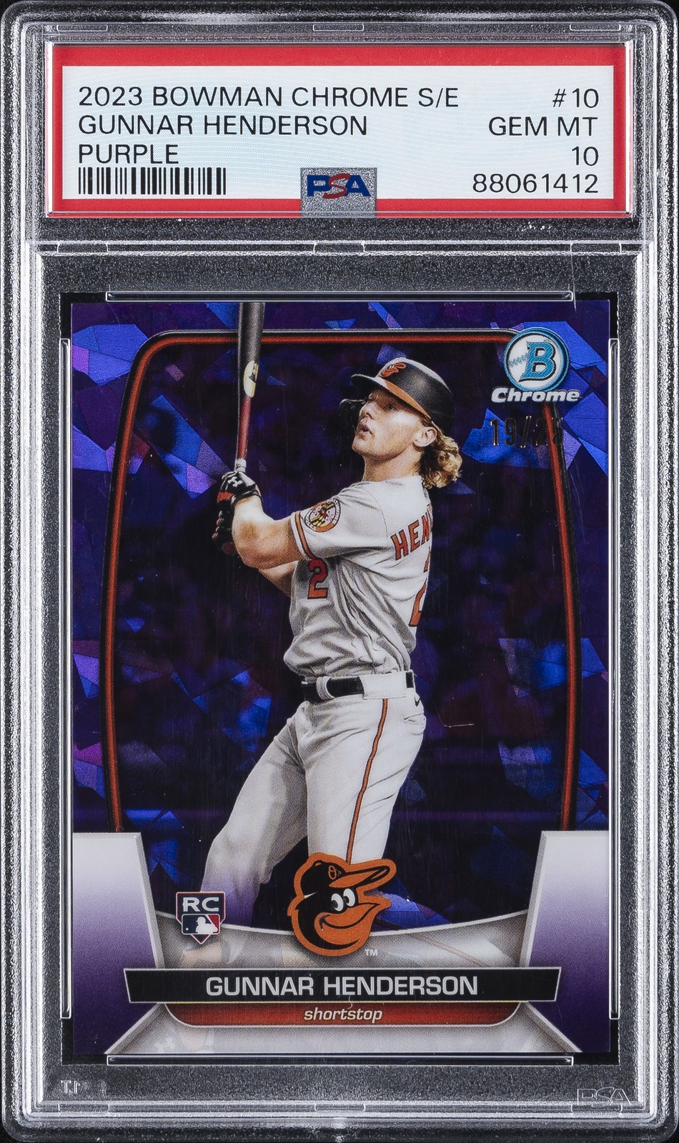 2023 BOWMAN CHROME SAPPHIRE ED PURPLE GUNNAR HENDERSON ROOKIE RC 19/25 PSA 10