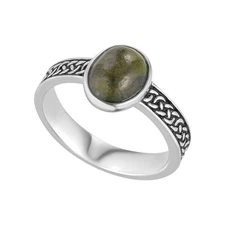 Sterling Silver and Connemara Marble Celtic Knot Ring