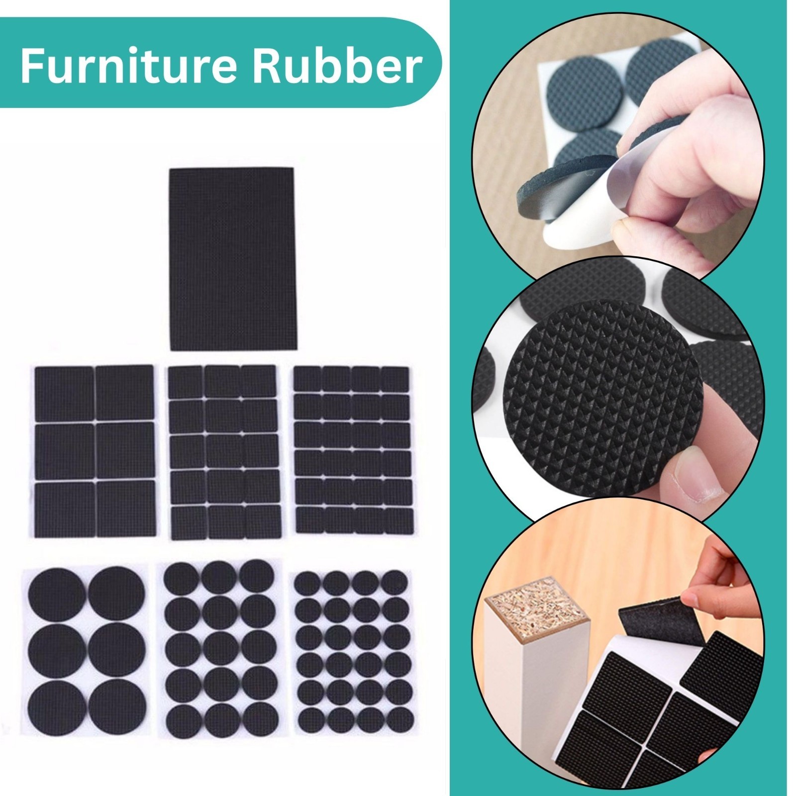 Protectores De Suelo Para Muebles De Goma Espuma Negra Con Patas Adhesivas