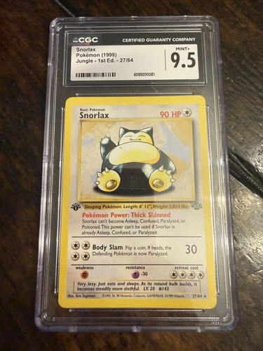 Snorlax (1st Edition) graded CGC 9.5 for sale on eBay