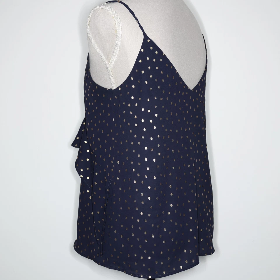 Zara Cami Top Navy Gold Size S Lightweight Floaty Layered Spot Spaghetti Straps - Image 4 of 4