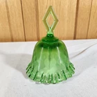 Vintage Fenton Art Glass Springtime Green Threaded Diamond Optic Bell Ruffled
