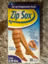 Unisex Compression Socks Zip Zipper Leg Support Open Toe Knee Long S/M Stocking