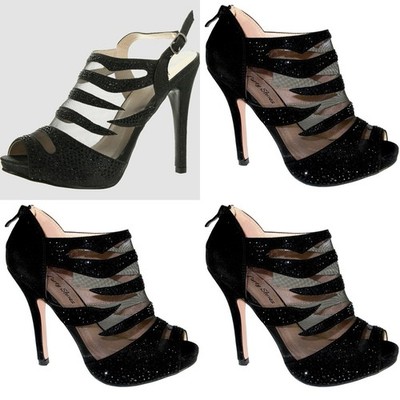 Party Shoes NWT Cher-722 Black Glitter Mesh Peep Toe Booties - Size 7.5