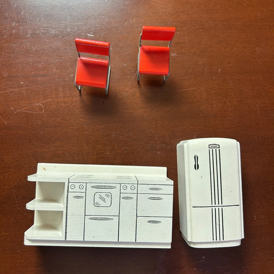 Juego de cocina Strombecker vintage 1:16 en caja estufa sillas refrigerador madera Foto 3 de 4