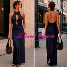 ZARA WOMAN NWT SS26 DARK NAVY SATIN CUT OUT SLIP DRESS ALL SIZES 7840/332/422