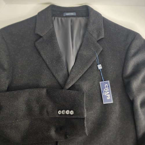 CHAPS Charcoal Wool Blend Lined Trench Overcoat Long Heavy Jacket Mens Size 42R - Picture 4 of 5