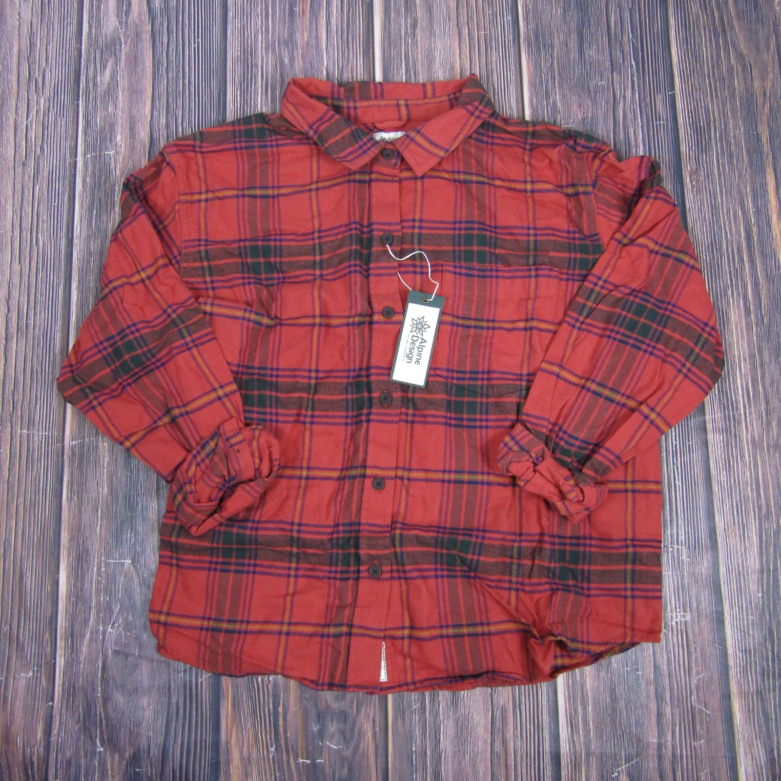 Alpine Design Flannel Shirt Women XL Plaid Button Up Midweight Outdoor Hiking