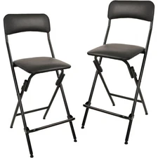 Folding Stool with footrest, 300lb Capacity, 24" Height, Black, Set of 2
