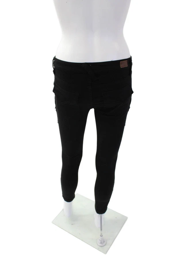 Pantalones de mezclilla Joie para mujer tiro medio cremallera tobillo pierna ajustada negro algodón talla 25 Foto 3 de 4