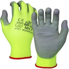 WOLF PU Palm-Coated Work Gloves Hi-viz Lime Medium Pack of 12 
