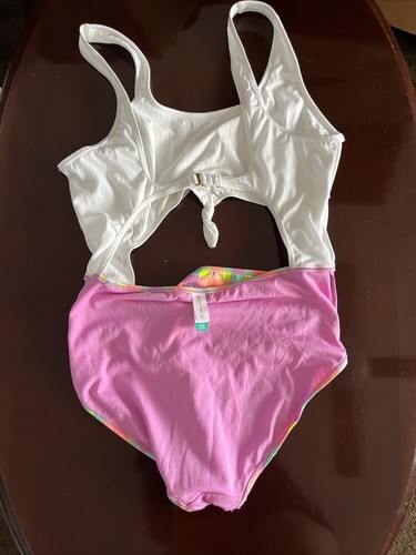 No Boundaries Neon Colored Cut out One Piece Swimsuit Size XL 15/17 open front - Picture 8 of 8