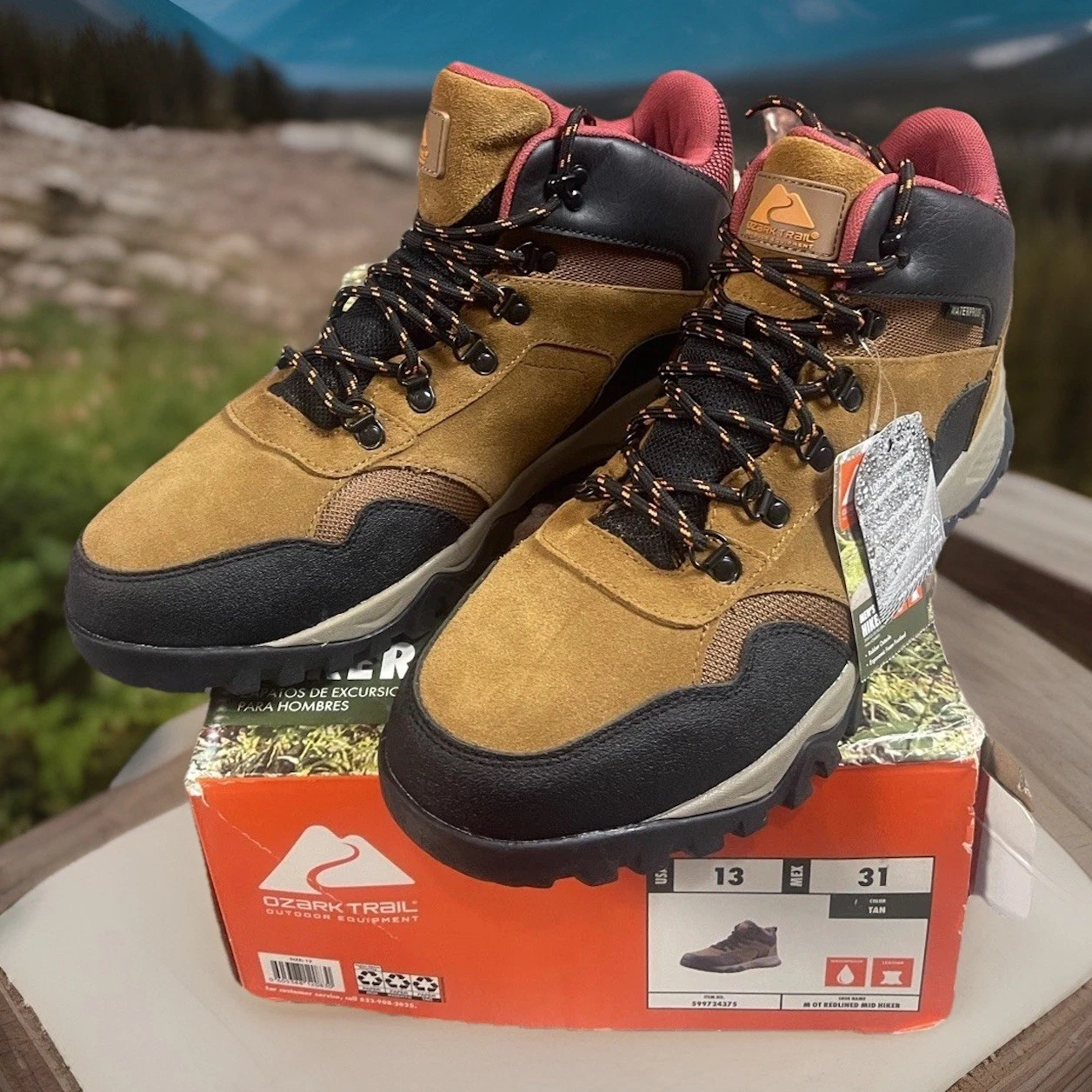 Ozark Trail Hikers Men's Redlined Waterproof Brown Leather Boots SIZE 13 NEW