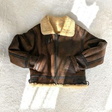 Vintage 90s B3 B-3 Sheepskin leather jacket L brown