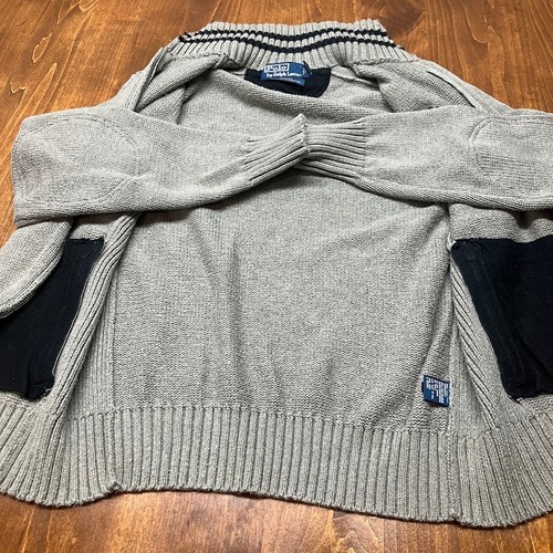 VTG Polo Ralph Lauren Full Zip Gray Sweater Size M Big Pony Logo Elbow Patch - Bild 14 von 17