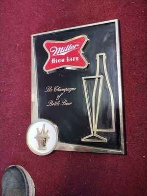 Vtg Miller Beer Sign Wall Plaque With 3 D Pilsner Glass And Bottle Man Cave L@@k